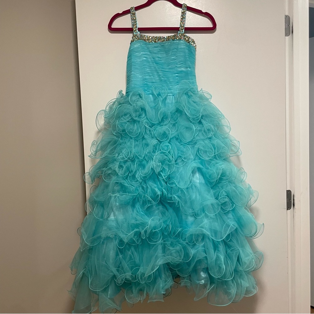 turquoise blue kids sherri hill gown